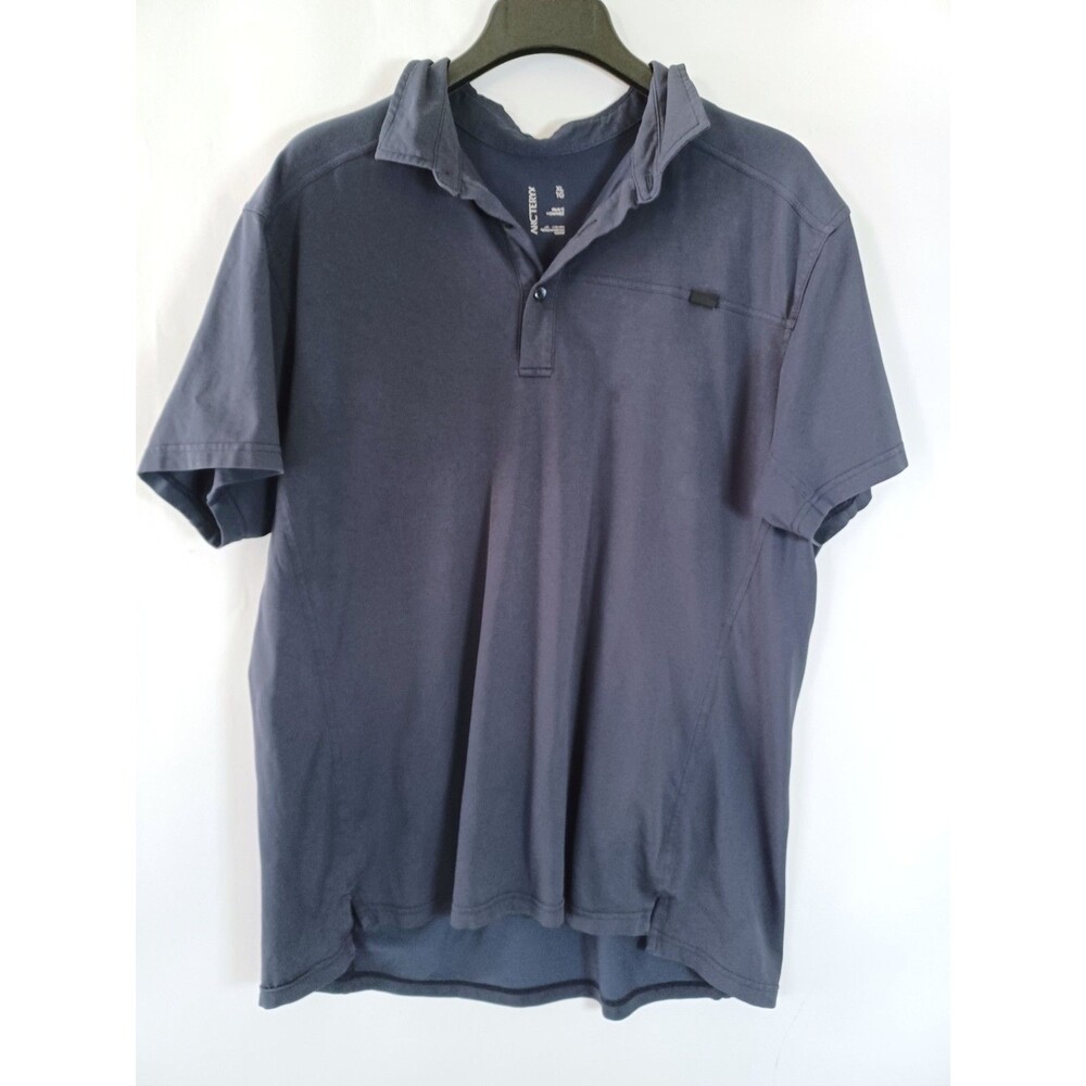 Arc'teryx Men's XL Captive Polo‎ Short Sleeve Shirt Blue Performance Stretch